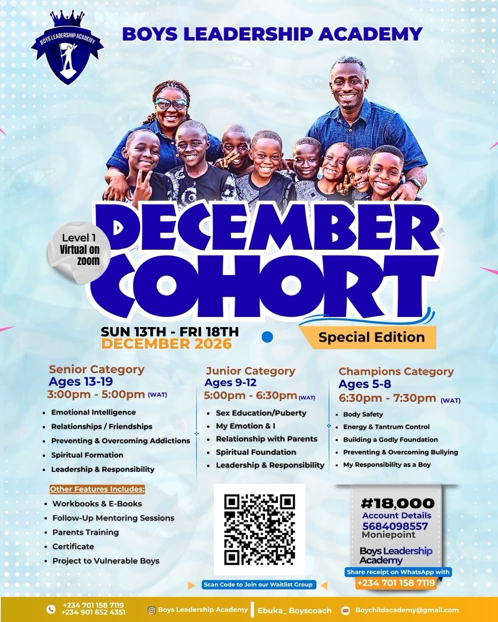Boys Leadership Academy December Cohort 2026 flyer